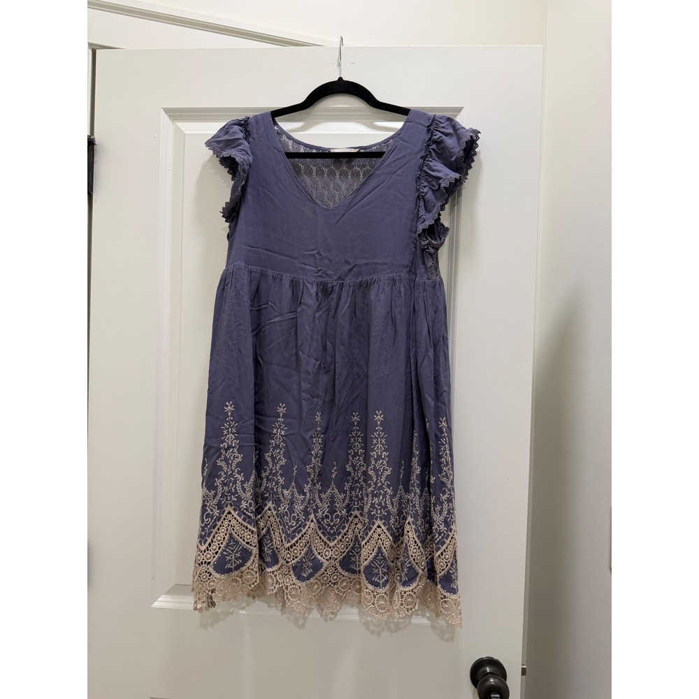 Altar'd State Boho Crochet Lace Embroidered Babydoll Dress Purple Small